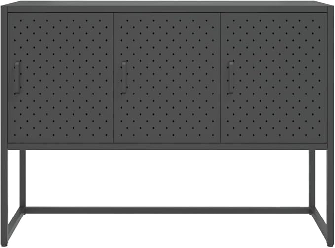 Charcoal Steel Sideboard Buffet Cabinet 41.3L x 29.5H x 13.8W in Metal Storage Credenza with 3 Doors Adjustable Feet Modern Kitchen Dining or Living Room Organizer