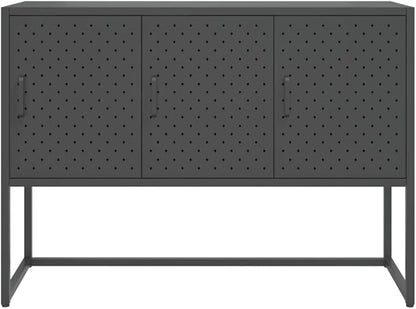 Charcoal Steel Sideboard Buffet Cabinet 41.3L x 29.5H x 13.8W in Metal Storage Credenza with 3 Doors Adjustable Feet Modern Kitchen Dining or Living Room Organizer