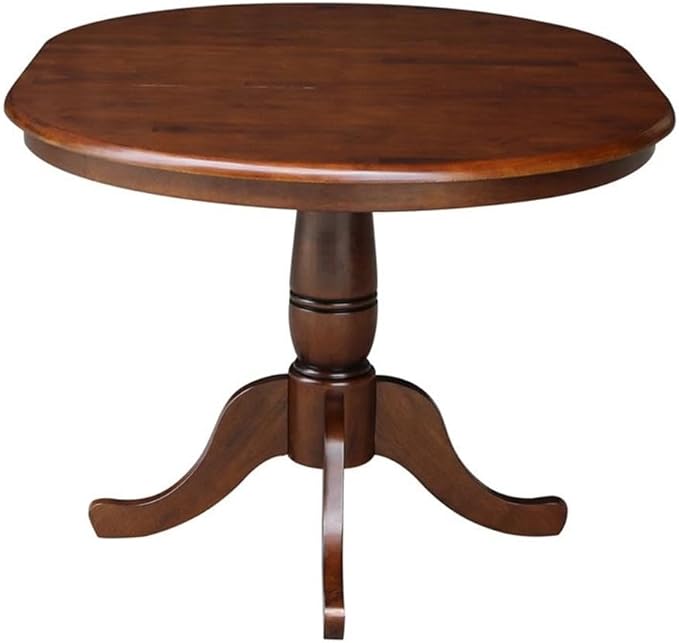 IC INTERNATIONAL CONCEPTS 36" Solid Wood Round Top Pedestal Table with 12" Leaf - 28.9" H - Espresso