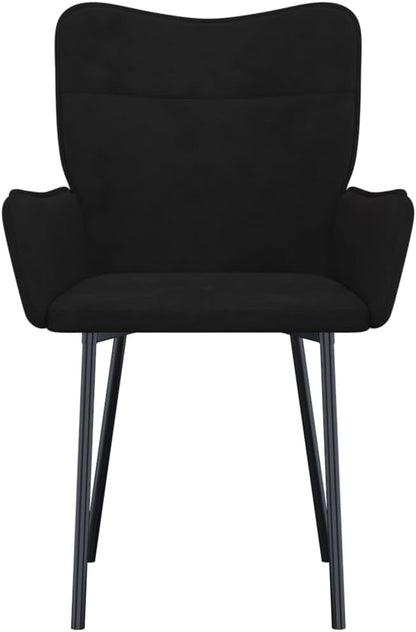 Set of 2 Black Velvet Dining Chairs with Padded Armrests and Tapered Metal Legs, Modern Ergonomic Design for Dining Room, Kitchen, or Vanity Area