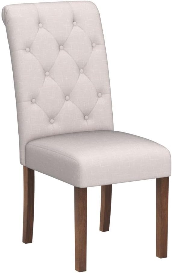 Tufted Dining Chairs Set of 2, Upholstered Parsons Dining Room Chairs, Fabric Kitchen Side Chair with Wood Legs, Beige
