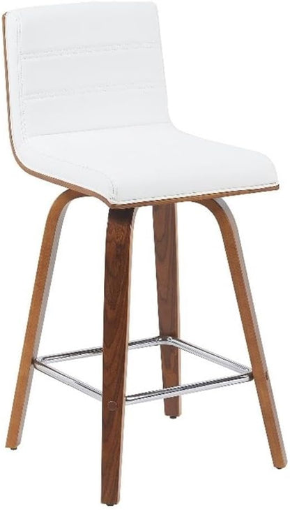 Vienna Modern Counter Height Swivel Bar Stool with Snow White Faux Leather Seat and Walnut Finished Wood Frame Set of 4