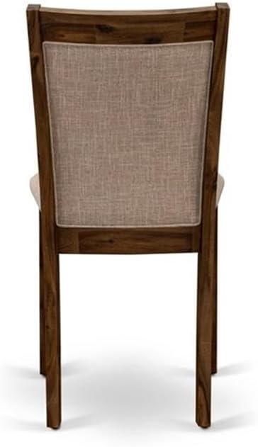 East West Furniture MZCNT04 Monza Modern Parson Dining Chairs - Light Tan Linen Fabric Upholstered Chairs, Set of 2, Antique Walnut