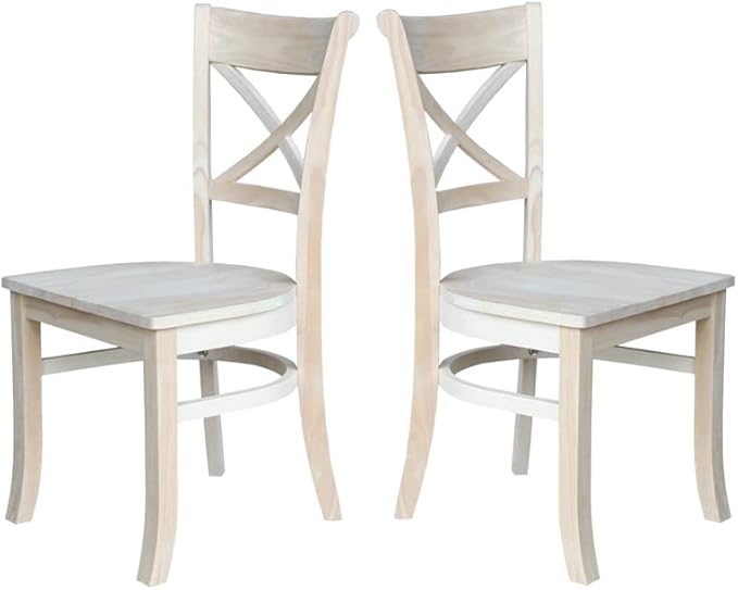 Charlotte X-Back Wooden Chairs, Set of 2, Sturdy Solid Wood Construction, Ideal for Dining Room and Kitchen - Unfinished