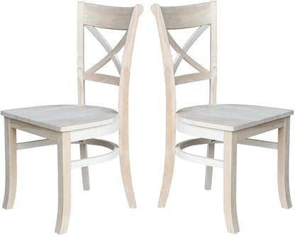 Charlotte X-Back Wooden Chairs, Set of 2, Sturdy Solid Wood Construction, Ideal for Dining Room and Kitchen - Unfinished