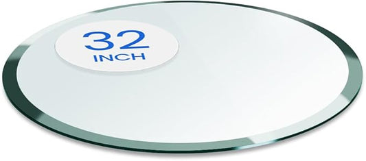 Dulles Glass 32 inch Round Glass Table Top - Tempered - 1/2" Thick Glass Surface, Safe Beveled Edge, Multipurpose for Dining Table, Patio, Coffee and End Table