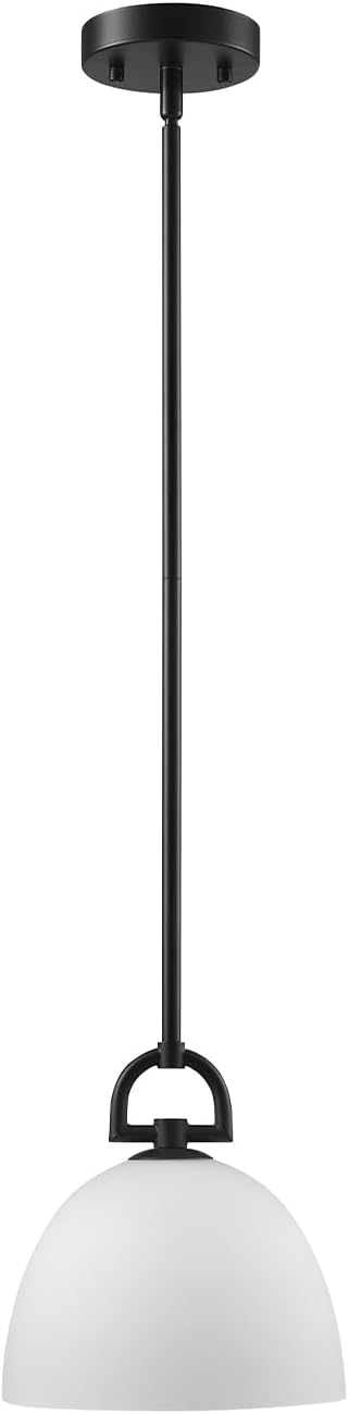 Globe Electric 1-Light Pendant Light, Matte Black, White Opal Glass Shade, Modern Transitional Ceiling Light for Kitchen, Dining, or Hallway