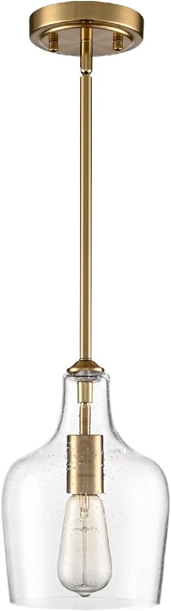 Modern Seeded Glass Kitchen Pendant Lighting Rod-Hung Brass Glod Pendant Lighting for Kitchen Island with Teardrop Shape Hand-Blown Glass