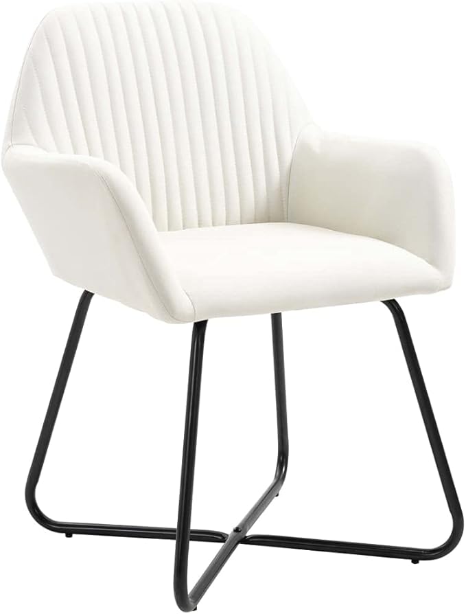 Modern Dining Chairs Set of 2 Cream Fabric Upholstered Accent Chairs with Steel Legs for Kitchen Living Room Vanity Bedroom