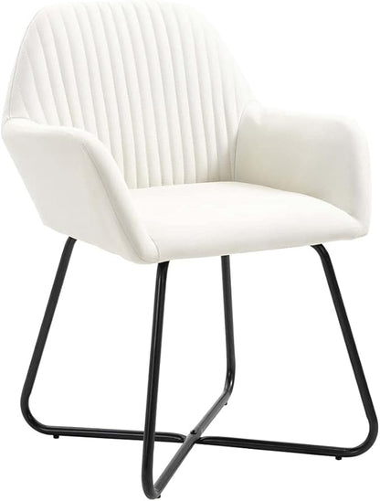 Modern Dining Chairs Set of 2 Cream Fabric Upholstered Accent Chairs with Steel Legs for Kitchen Living Room Vanity Bedroom