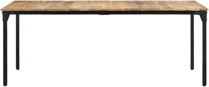 Industrial Solid Mango Wood Dining Table, Natural Wood & Black Finish, 78.7x39.4 Inch Rectangular Kitchen & Dining Room Table, Seats 6, Farmhouse Style