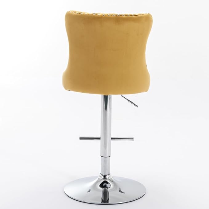 Modern Swivel Bar Stool with Adjustable Height and Tufted Upholstered Backrest for Kitchen Island, Home Bar, or Dining Area (Gold + Velvet + Foam)