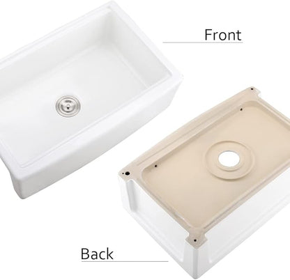 33 Inch White Farmhouse Sink Workstation-Hovheir 33x21 Apron Front Farm Sink White Fireclay Porcelain Ceramic Farmhouse Kitchen Sinks Workstation Deep Single Bowl Farmer Sinks with Cutting Board