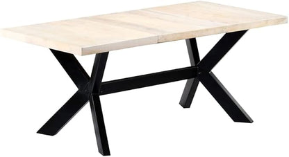 Modern Rectangular Dining Table Solid Mango Wood Bleached White Black Legs 70.9x35.4x29.5 in Seats 6 Modern Dining Room Kitchen Furniture