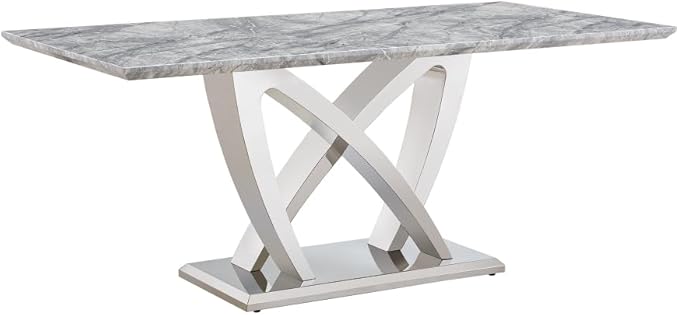 Modern Luxurious Rectangular Dining Table for 6-8, MDF Kitchen Table with Heavy-Duty Irregular Base, Faux Marble Heat-Resistant Furniture for Dining Room & Family Gatherings (Silver)