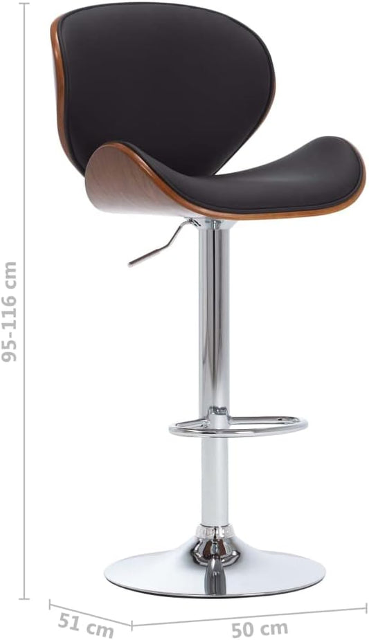 Black Adjustable Bar Stool, Faux Leather & Chrome Metal Base, Bent Wood Kitchen Island Counter Chair for Dining Room, Modern Home Bar, Pub, Office