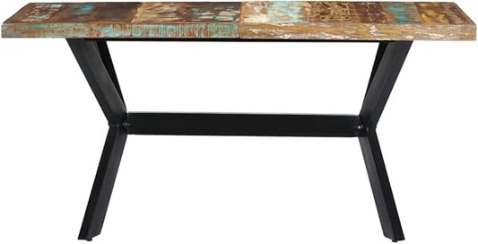 Industrial Brown Reclaimed Wood Dining Table 55"x28" Rectangular Kitchen & Dining Room Table Seats 6, Powder-Coated Steel Legs, Easy Assembly for Small Spaces