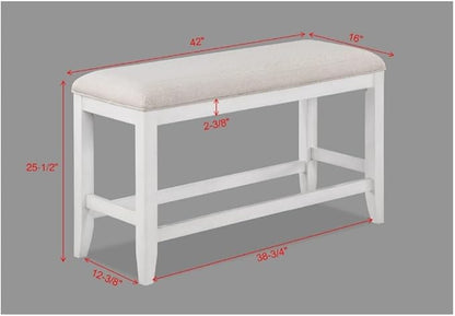 Counter Height Dining Bench with Fabric Upholstery and Wooden Frame for Kitchen Island Seating