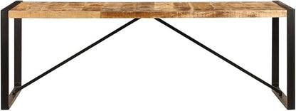 Industrial Solid Mango Wood Dining Table 86.6"x39.4"x29.5" Brown and Black Kitchen Island Furniture with Powder-Coated Iron Legs for Dining Room Modern Wooden Dinner Table