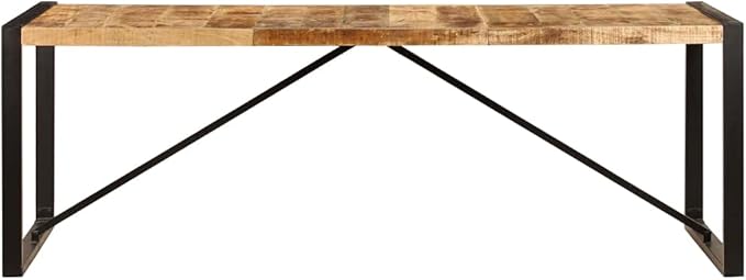 Dining Table Industrial 86.6 inch Large Rectangular Mango Wood Top Black Iron Legs Seats 8 Extendable Look for Dining Room Kitchen Open Plan Loft