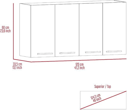 GOWE White and Light Oak 4-Shelf 6-Door 2-Piece Kitchen Set, Kitchen Island and Upper Wall Cabinet