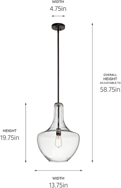 Kichler Everly 19.75" Kitchen Bell Pendant in Olde Bronze®, 1-Light Clear Glass Pendant Light, (19.75" H x 13.75" W), 42046OZ
