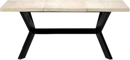Dining Table 71x35x30 in Rectangular Solid Mango Wood Top in Bleached White with Black Steel Legs Seats 6 for Modern Kitchen Dining Room