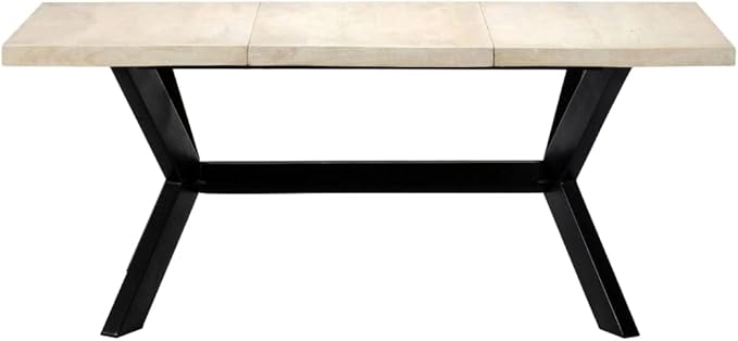 Modern Dining Table Solid Mango Wood 71x35 in Bleached White with Black Steel Legs Seats 6 for Kitchen Dining Room Small Spaces