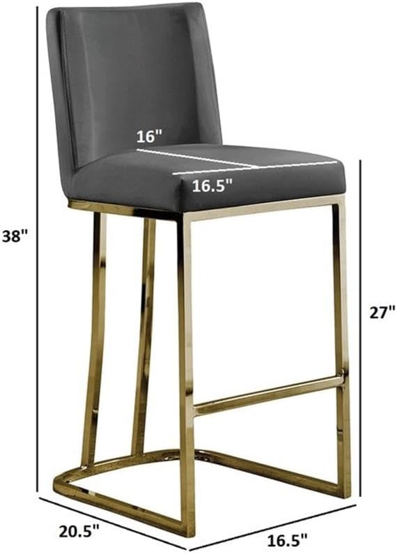Modern Chairs Set of 2, Chrome Side Chairs & Counter Stools with Ring Pull Back, Luxury Upholstered Chairs for Kitchen Island, Dining Room & Home Bar (Velvet, Dark Gray/Gold, Counter Height Chair)