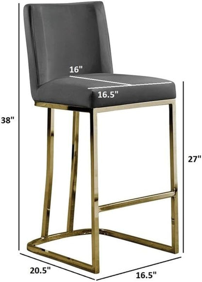 Modern Chairs Set of 2, Chrome Side Chairs & Counter Stools with Ring Pull Back, Luxury Upholstered Chairs for Kitchen Island, Dining Room & Home Bar (Velvet, Dark Gray/Gold, Counter Height Chair)
