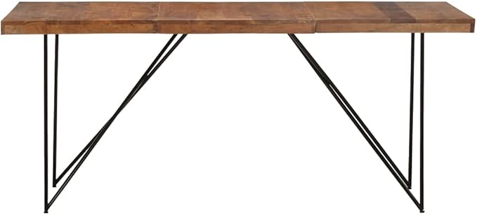 Industrial Dining Table 70.9 x 35.4 in Solid Acacia Wood with Black Steel Frame, Spacious Rectangular Kitchen & Dining Room Table for 6 People, Rustic Brown Finish for Modern Home
