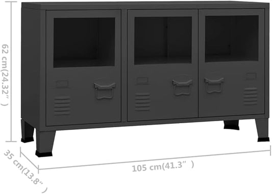 Anthracite Metal Sideboard, Rectangular Storage Cabinet, 41.3" Living Room Buffet, Matte Finish, 3-Door, Industrial Design Furniture for Home Kitchen Furniture