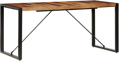Industrial Solid Sheesham Wood Rectangular Dining Table Brown 63 Inch Long Indoor Furniture for Dining Room Kitchen Seats 6 People Modern Design