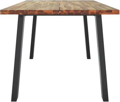 Industrial Dining Table, Solid Acacia Wood, 67x35 Inch Rectangular Kitchen & Dining Room Table, Modern Farmhouse Style Dinner Table, Brown Wood Top with Black Steel Legs, Seats 6 People