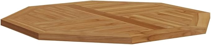 Octagonal Solid Teak Wood Table Top 35.4 in Outdoor Butcher Block Style, Oiled Brown Finish, Parasol Hole Ready for Dining or Standing Desk, Indoors & Patio Use