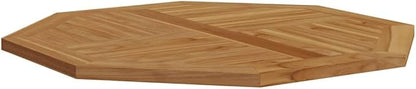 Octagonal Solid Teak Wood Table Top 35.4 in Outdoor Butcher Block Style, Oiled Brown Finish, Parasol Hole Ready for Dining or Standing Desk, Indoors & Patio Use