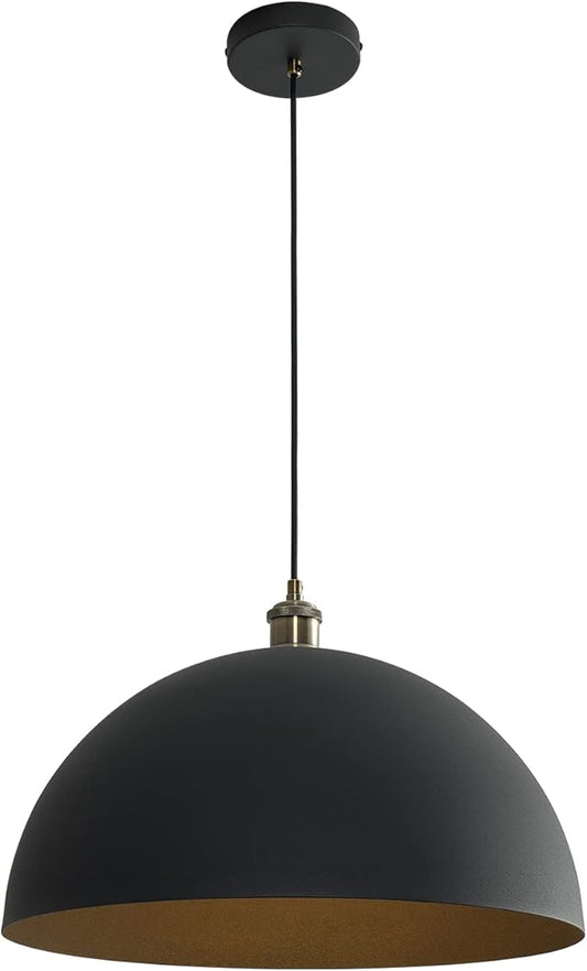 Vintage Black Pendant Light 17.72'' Retro Farmhouse Large Dome Pendant Lamp Modern Industrial Chandelier for Wire length 78.74 '' for Kitchen Island, Bedroom, Dining Room, Living Room, Hallway