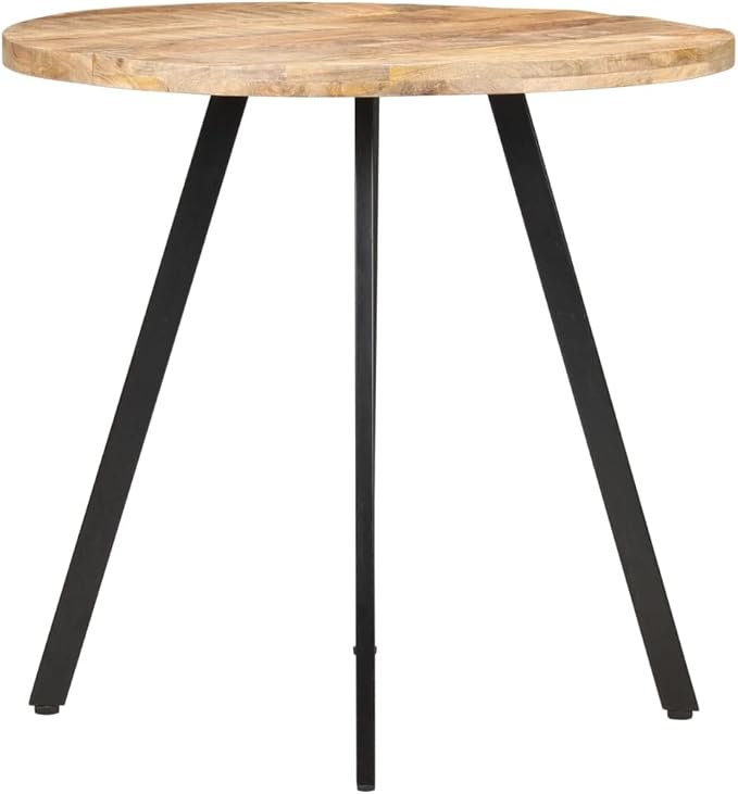 Round Dining Table Small Kitchen Table Solid Mango Wood 29.5 in High Industrial Rustic Brown Powder Coated Legs Seats 4 for Dining Room Apartment Condo