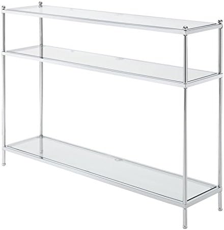 Convenience Concepts Royal Crest Glass Console Hall Table 42" - 3 Tier Modern, Contemporary Narrow Display Accent with Storage Shelves for Living Room, Entryway, Hallway, & Bedroom, Chrome