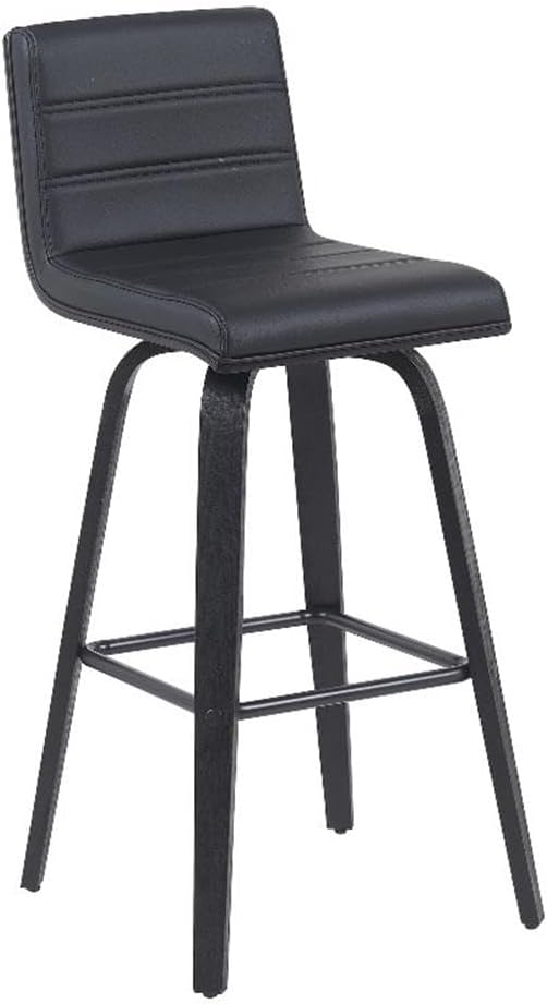 Vienna Modern Swivel Bar Height Stool with Black Faux Leather Seat and Black Brushed Wood Frame Set of 2