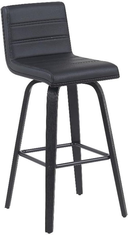 Armen Living Vienna Modern Swivel 30" Bar Height Barstool with Black Faux Leather and Black Wood Finish