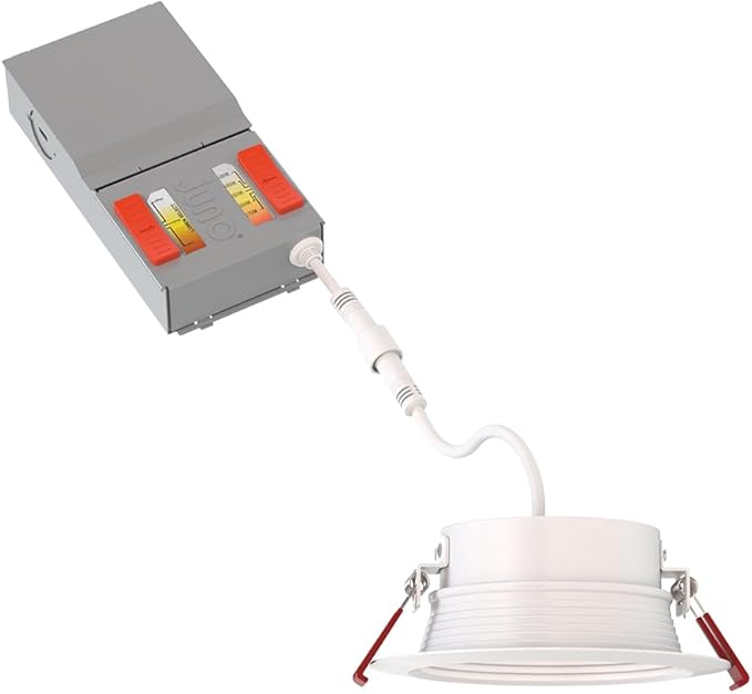 Juno Canless LED Wafer Light, Round Wafer Downlight, 5-in-1 Switchable White Color Temperature, Adjustable Brightness, Deep Regressed Baffled Trim, 4-Inch, White (WF4 Dreg B ALO19 SWW5 90CRI MW M6)