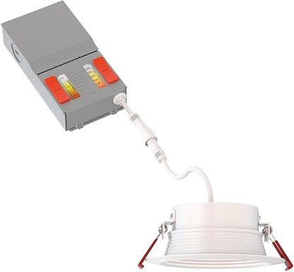 Juno Canless LED Wafer Light, Round Wafer Downlight, 5-in-1 Switchable White Color Temperature, Adjustable Brightness, Deep Regressed Baffled Trim, 4-Inch, White (WF4 Dreg B ALO19 SWW5 90CRI MW M6)