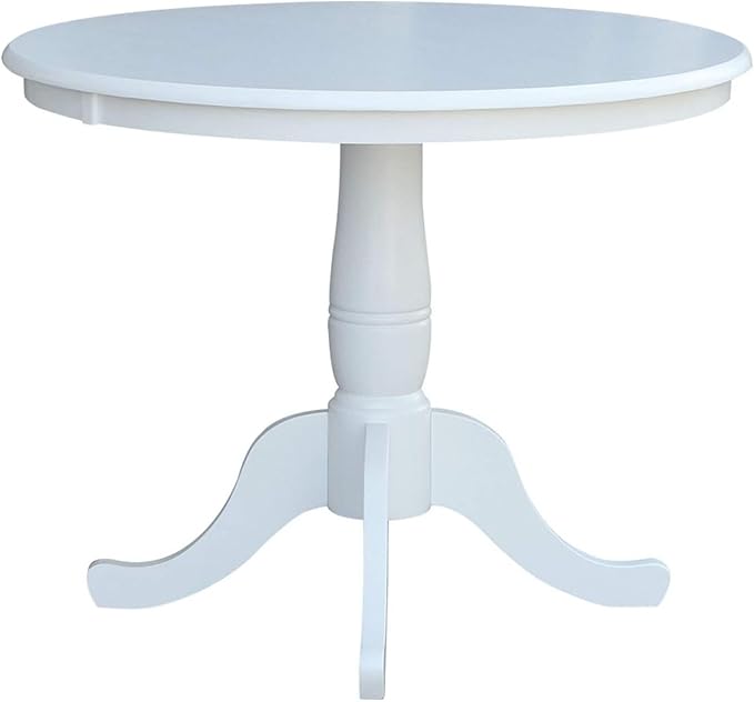 HomeStock Island Interiors 36-in Round Top Pedestal Table - 28.9-InH - White Finish, Solid Parawood, for Use with Dining Chairs, Ready to Assemble, Timeless Design for Coastal-Inspired Spaces