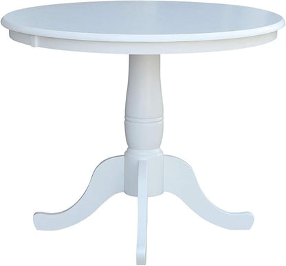 HomeStock Island Interiors 36-in Round Top Pedestal Table - 28.9-InH - White Finish, Solid Parawood, for Use with Dining Chairs, Ready to Assemble, Timeless Design for Coastal-Inspired Spaces