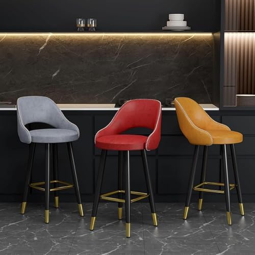 s - Counter Height PU Leather Curved Back Chairs with Metal Footrest for Kitchen Island - Design, 55cm, Perfect for Dining and Entertaining,Red-55cm