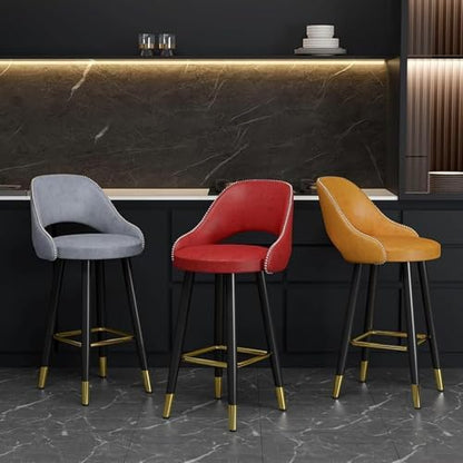 s - Counter Height PU Leather Curved Back Chairs with Metal Footrest for Kitchen Island - Design, 55cm, Perfect for Dining and Entertaining,Red-75cm