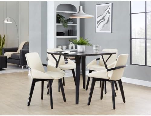 Mid Century Modern Chair with Black Bamboo Frame, Cream Faux Leather Upholstered Foam Padded Seat and Backrest for Kitchen Island Dining Room Accent Chair