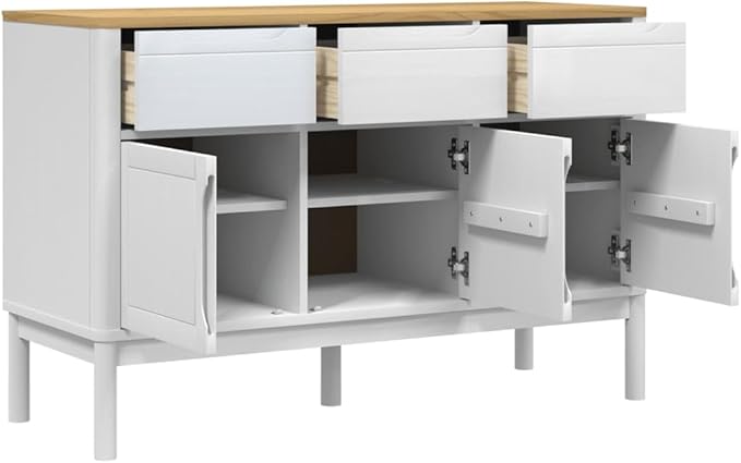 White Solid Pine Sideboard Buffet Cabinet 44.9 x 29.1 in, Modern Matte Console Credenza with 2 Drawers & 3 Doors, Versatile Bar Storage Furniture for Living Room Dining Kitchen