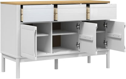 White Solid Pine Sideboard Buffet Cabinet 44.9 x 29.1 in, Modern Matte Console Credenza with 2 Drawers & 3 Doors, Versatile Bar Storage Furniture for Living Room Dining Kitchen